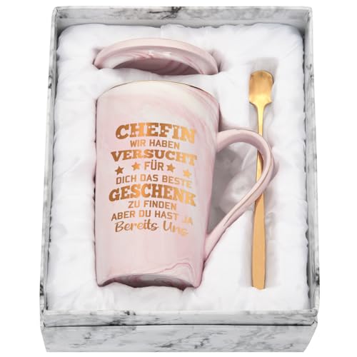 Joymaking Chefin Tazza regalo con scritta – Wir haben versucht für dich das beste Geschenk zu finden, lustig Chefin Tasse addio, 400 ml, rosa