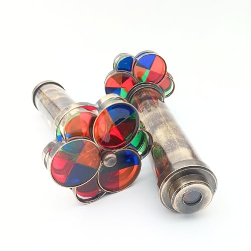 DAYOL'X Handmade Brass Kaleidoscope Educational Gift | Vintage Collection Replica, Birthday, Every Occasion Gift for Adults and Kids - Brass Kaleidoscope with Designed Wheel - (Pack of ONE)