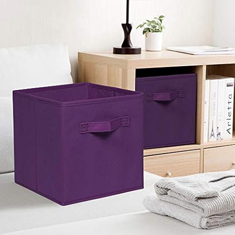 HomeSailing EU Unit Storage Box Cube for Clothes Laundry Wardrobe Underwear Storage Organiser Bedroom Kids Toys Canvas Storage Box Bin Fabric Collapsible with Handle (x2, Dark Purple) Cover