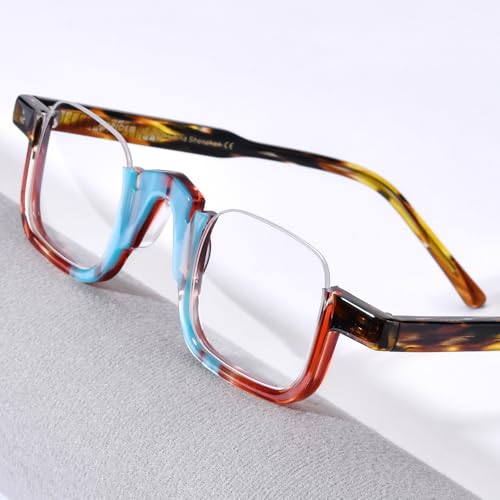 Image of HEPIDEM Matte Multicolor Acetate Glasses Frame Women,Semi Rimless Round Optical Eyeglasses