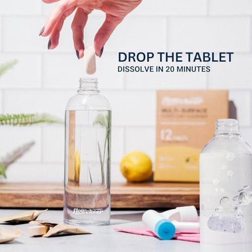 Image of flowcheer Multi Surface Cleaner Refills -12 Pack(Lemon) | All Purpose Cleaning Refill Tablet-Makes 192 fl oz Bottles of Spray Cleaner for Household & Kitchen