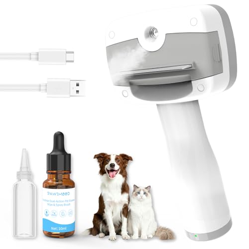 Image of 5 in 1 Pet Steam Brush for Dogs & Cats - Self Cleaning, 3 Pet Brush for Smoothing, Dematting, Thinning - Shedding, Grooming & Hair Removal, Includes Shampoo & Storage Case (7.4 inch-deshedding)