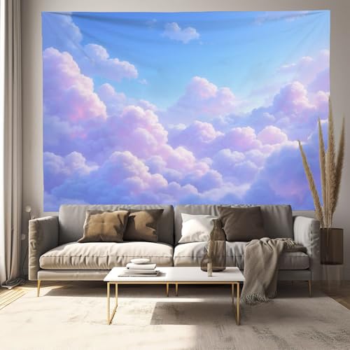 Tapisserie murale nuages blancs pour créer un salon zen et cocooning 200x150 cm