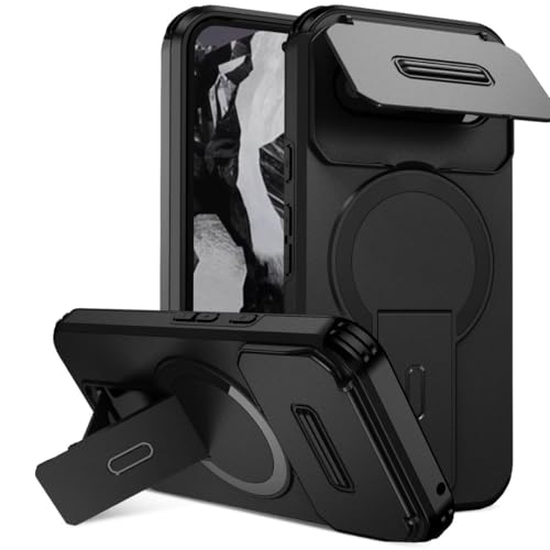 Image of ShieldTech MagStand Series Case for Google Pixel 8a | Mobile Phone Cover with flip-up Camera Cover, MagSafe, Kickstand, Shockproof for Google Pixel 8a - Black