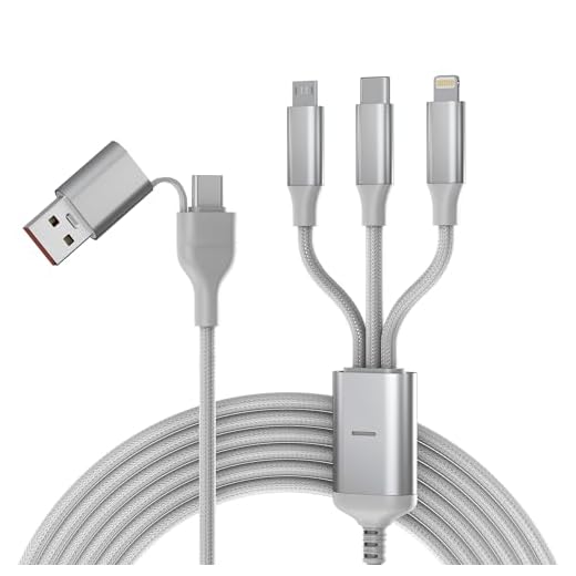 100W USB C to Multi Fast Charging Cable 3M/10Ft [MFi Certified] Fast Charging Cord USB C/A to Micro USB+Lightning(Data)+Type C(Data) Connectors, Multiple Charger Cable for Laptop/iPhone/Pad/Android