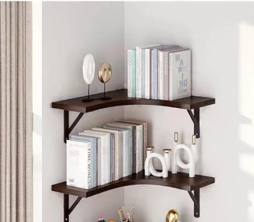 Image of Shoper cart Wooden Wall Shelves | Corner Wall Shelf | Book Shelf for Wall | Floating Wall Mounted Shelfs 5 Tier for Home Decoration Items, Brown, 40 x 30 x 16 cm, Pack of 2 (Brown)