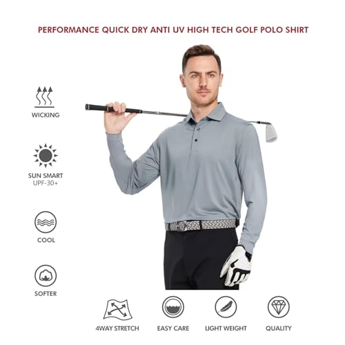 Image of Mens Polo Shirts Short and Long Sleeve Casual Solid Stylish Dry Fit Performance Designed Collared Golf Polo Shirts for Men