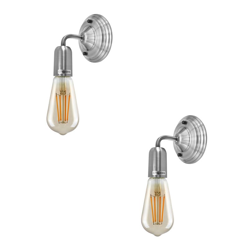 LEDSone 2 Pack Wall Lights Indoor Satin Nickel Metal E27 Modern Wall Sconce Lighting Easy to Install Industrial Lamp for Living Room, Bedroom, Kitchen, Hall, Bar, Restaurants, Coffee Shop โ image 1
