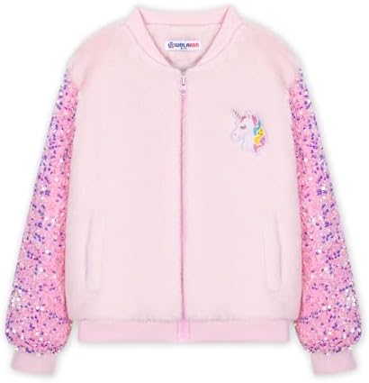 Girl’s Unicorn Fleece Full-zip Sequin Sleeves Jacket with Pocket