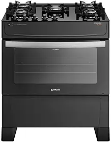 Fogão 5 bocas Atenas Glass preto com mesa de vidro