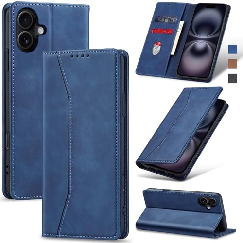 Image of Jasonyu Flip Wallet Case for iPhone 16 Plus,Blue