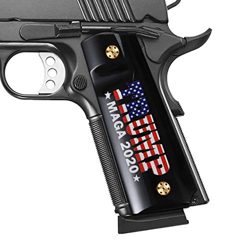 Cool Hand 1911 Grips with 2020 Trump, Full Size (Government/Commander), Screws Included, Ambi Safety Cut, Black High Polished Acrylic