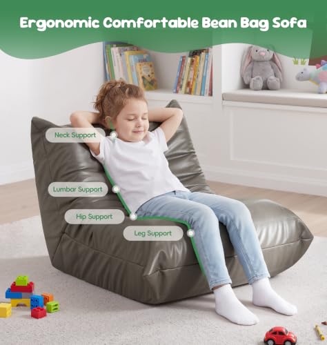 Image of Hobestluk Small Bean Bag Chair Leather Beanbag Lazy Floor Sofa Bean Bags with Memory Foam Filled Waterproof Lounge Sofa Armless Chair for Bedroom Playroom and Reading Dorm (Grey, Small)