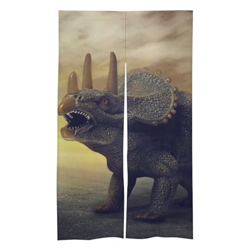 Triceratops Dinosaur Noren Doorway Split Shower Curtain Long Type Window Treatment for Privacy Partition Divider