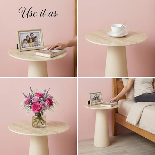 Image of Wakefit Marble Finish Side Table | End Table for Living Room & Bedroom | Ceramic Round Top with Metal Frame Corner Table | Contemproary Style | Modern Space Saving Decor | Multipurpose Nightstand