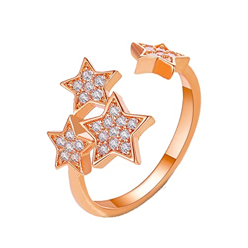 Ttiy Bague ouverte en forme d'étoile et de diamant - Bague élégante pour femme - Décoration de fête - Bijou pour femme et fille, Cuivre Cover