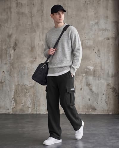 Image of Men's Cargo Sweatpants Casual Fleece Joggers Loose Fit Open Bottom Athletic Pants for Men with Pockets