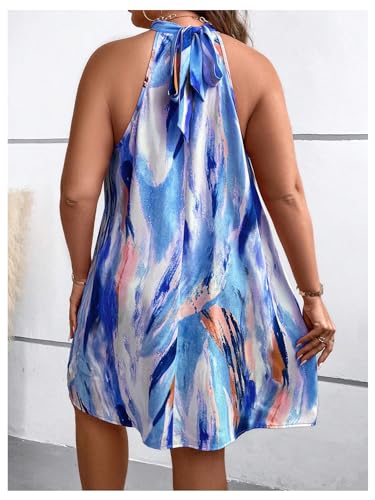 Image of Verdusa Women's Plus Size Tie Back Halter Neck Sleeveless Short Tunic Dress