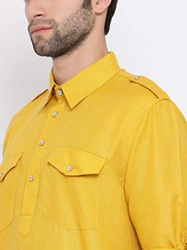 Image of VASTRAMAY Men's Cotton Blend Pathani Kurta Set || Stylish Pathani Style Kurta with Roll Up Sleeves and Relaxed Fit Patiala Salwar