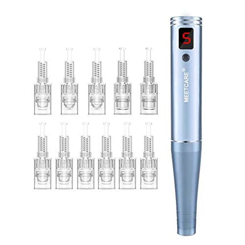 Painless Microneedling Derma Pen with 7pcs 3D,2pcs 5D Silicon Needle Cartridges,2pcs Round Nano for Face Skin Wireless Dermapen for BB Glow Machine