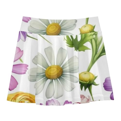 Joisal Cute Athletic Shorts Girls Skorts Skirts with Shorts Pleated Skort Watercolor Flowers 4t