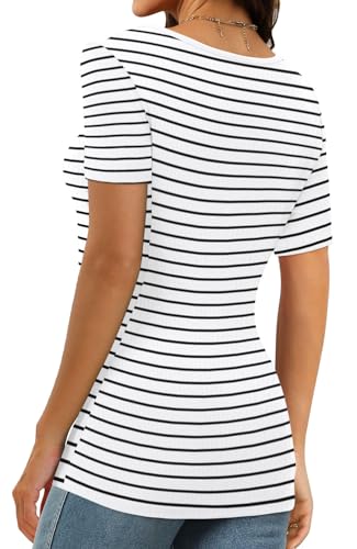Image of XIEERDUO Womens Square Neck Short /Long SleeveTops 2024 Spring Summer Slim Fit Tees Shirts