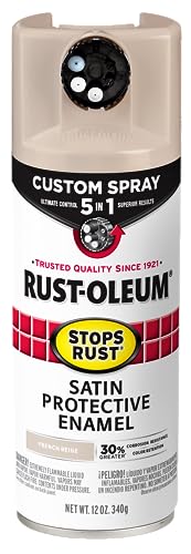 Image of Rust-Oleum Stops Rust Custom 5-in-1 Spray Paint, Satin French Beige | Rust Preventive Enamel, Multi Surface (Metal, Wood and More), Adjustable Dial for Better Control, Fast Dry, Comfort Tip