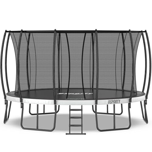 BSPORTY Trampoline Outdoor 16FT with Enclosure, 6 Reinforced U-Shaped Legs with Center Support, ASTM Approved, Recreational Trampoline for Kids and Adults