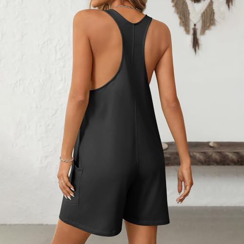 Mrat Womens Jumpsuit Summer Short Dungarees Casual Sleeveless Playsuit One-Piece Jumpsuits with Pockets Strap Wide Leg Romper Loose Fit Work Bib Overall Pants Ladies Elegant Workout Gym Athletic - Image 5