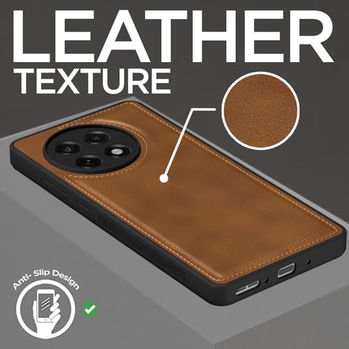 Image of Amazon Basics Back Cover for OnePlus 13R 5G | Flexible Pu Leather | Full Camera Protection | Raised Edges | Super Soft-Touch | Bumper Case (Brown)