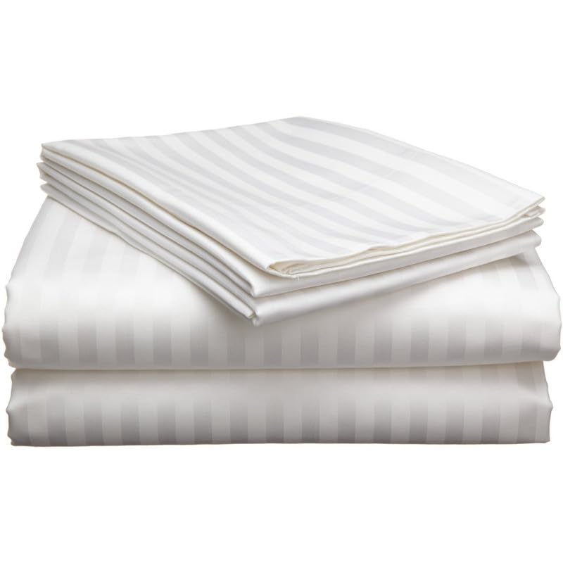 SF SHAKUMBHARI FAB 300 TC Hotel Quality 100% Cotton Satin Strip Super Queen Size Doublebed Bed Sheet Set (1 Sheet and 2 Pillow Covers)(90x108 Inches) (Super White)
