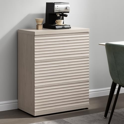 Image of SICOTAS Sideboard Cabinet with Storage, Modern Fluted Buffet Cabinet with 3 Large Drawers, Mid Century Entryway Cabinet for Living Room, Kitchen