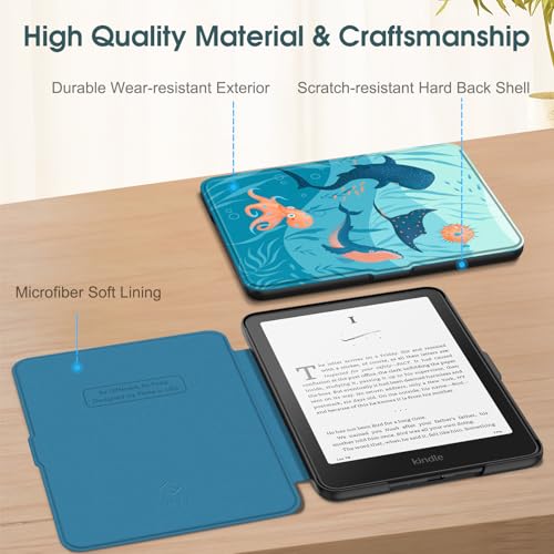 Image of Fintie Case for 7 inch All-New Kindle Paperwhite (12th Generation, 2024) and Kindle Colorsoft Signature Edition - Slim Lightweight Shell PU Leather Protective Cover with Auto Sleep /Wake, Blue Ocean