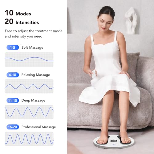 Foot Massager for Neuropathy, TENS & EMS Foot Circulation Stimulator for Pain Relief, 10 Modes and 20 Intensities, Relieve Swelling, Cramps, RLS & Plantar Fasciitis - Gifts for Mom Dad - Image 4