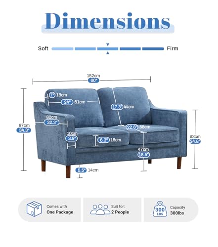 Image of Kingfun 60 inch Chenille Sofa, Loveseat Couch, Mid Century Modern Love Seat Couches with Solid Wood Frame for Living Room Bedroom