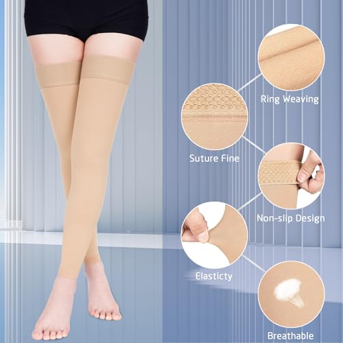 Image of 15-20 mmHg Compression Stockings for Women & Men, Thigh High Compression Socks Medical Graduated Compression Support for Edema, Varicose Veins