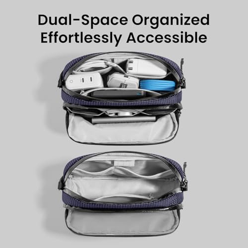 Image of tomtoc Electronic Organizer Travel Case Performance, Water Resistant Dual Compartment Cable Organization Storage Bag for Charger, Cord, Phone, Hard Drive, Power Bank, Accessories Travel Essentials