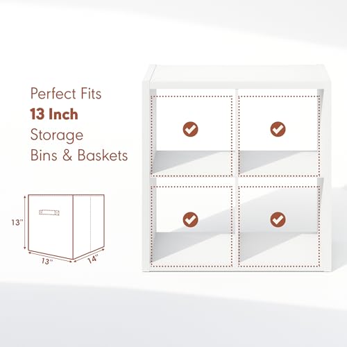 Image of Furinno Cubicle Record Player Stand, 4-Cube Vinyl Record Storage, White | Vinyl Storage, 1.2 inchInch Extra Thick, Open Back Media Shelf for CD DVD Bluray Game Disc, for Living Room, Home Office