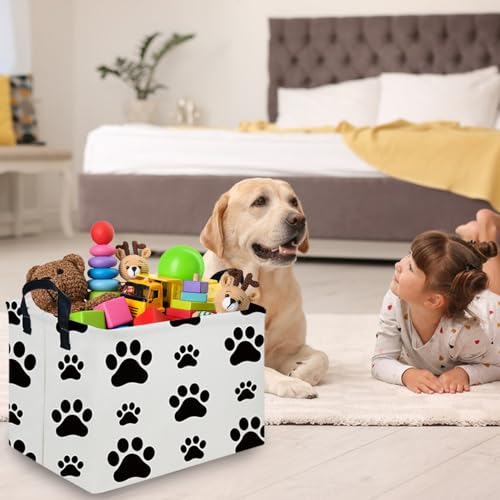 Image of Rectangular Dog Basket,Nursery Hamper,Collapsible canvas kids toy storage box,Kids room storage basket,Pet decor(Dog paw)