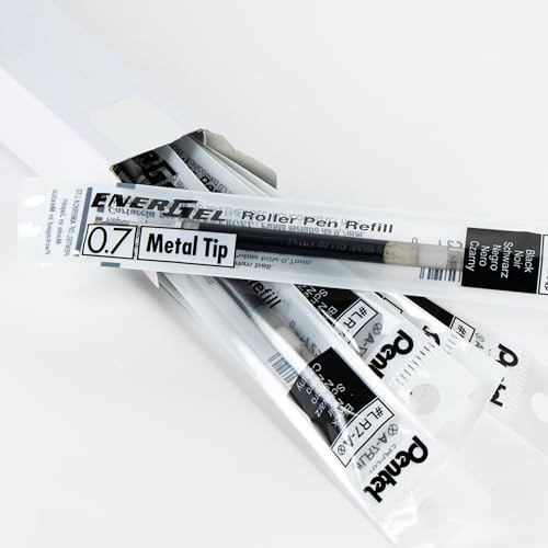 Image of Pentel Refill Ink - For EnerGel Gel Pen, 0.7mm Metal Tip, Medium, Black Ink, Pack of 6 Refills (LR7-6A)