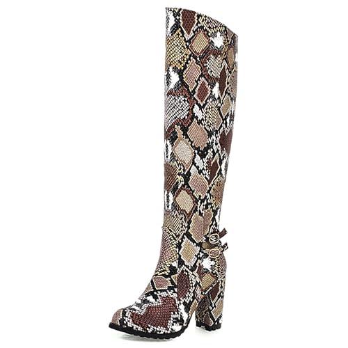 Bottes cavalières femme genou vintage chunky à boucle tendance rétro