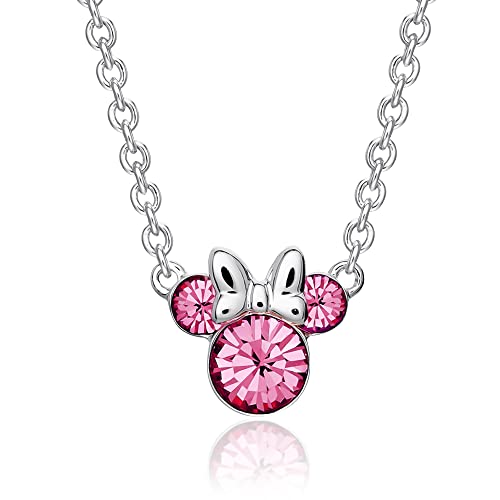 Disney Minnie Mouse Crystal Birthstone Jewelry, Birth Month Pendant Necklace, Silver Plated - Main Image