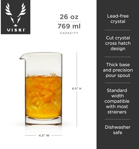 Viski Crystal Cocktail Mixing Glass Elegant Mixing Beaker for Old Fashioned, Negroni, Manhattan, Martini, and Whiskey Cocktails, for Bartenders, Home Bar Tools, and Bar Cart Accessories, 26 oz - Thumbnail 4