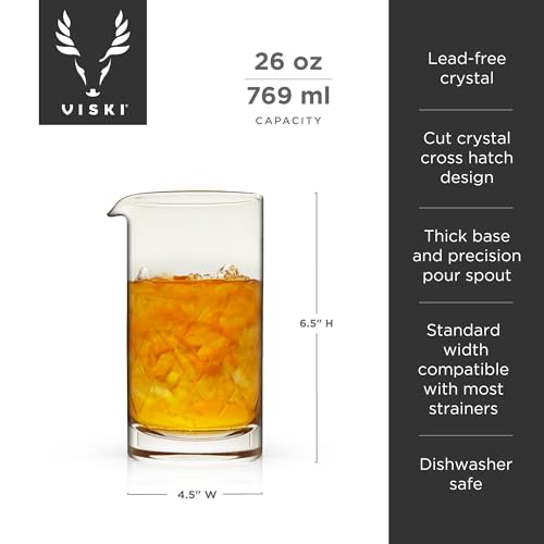 Viski Crystal Cocktail Mixing Glass Elegant Mixing Beaker for Old Fashioned, Negroni, Manhattan, Martini, and Whiskey Cocktails, for Bartenders, Home Bar Tools, and Bar Cart Accessories, 26 oz