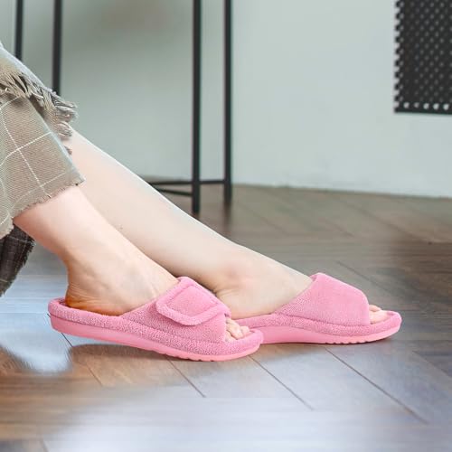 Litfun Women's Orthopedic Slippers with Arch Support Adjustable Open Toe House Shoes for Plantar Fasciitis, Pink 42 6