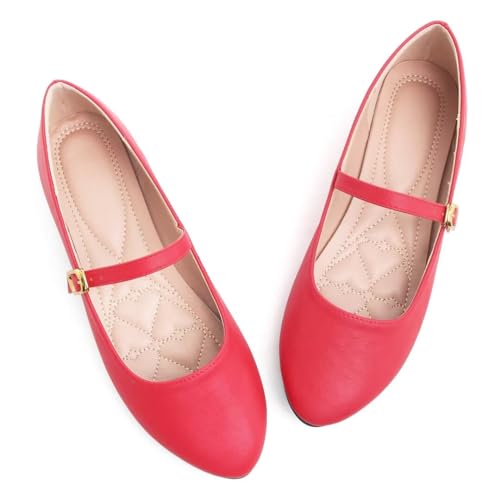 Image of TN TANGNEST Leather Flats for Women Retro Mary Jane Flats | Comfortable Square Toe Slip On Flats with Buckle Strap, Soft Work Flats Office Shoes