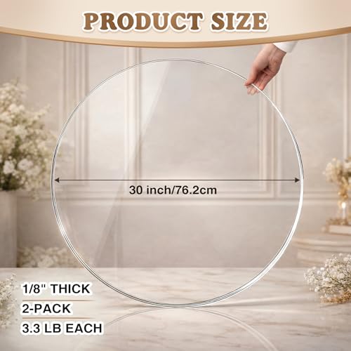 Image of Gisafai 2 Pcs 30 Inch Large Clear Acrylic Round Disc, 1 /8 Inch Thick Glass Circle Sheets with Protective Film, Transparent Acrylic Panels for DIY Projects, Crafts, Cake Displays and Tabletop