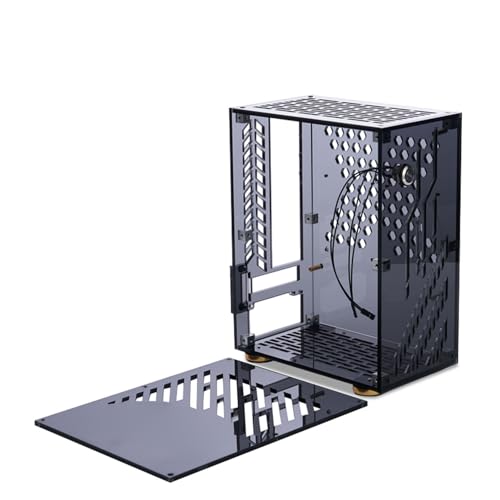 Tyenaza Mini ITX Case, Gabinete Mini ITX con panel acrílico transparente, enfriamiento 360 grados, pies amortiguadores para PC Mini con fuente Flex 1U y soporte para SSD 2.5in (Negro) miniatura 2