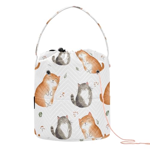 Yarn Storage Bag Small Crochet Bag Knitting Bag Organizer Cat Watercolor Cute Yarn Bags for Crocheting Basket