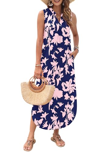 Image of AUSELILY Womens Summer Casual Maxi Dresses 2026 Sleeveless Long Beach Dresses V Neck Loose Sundresses with Side Split Pockets